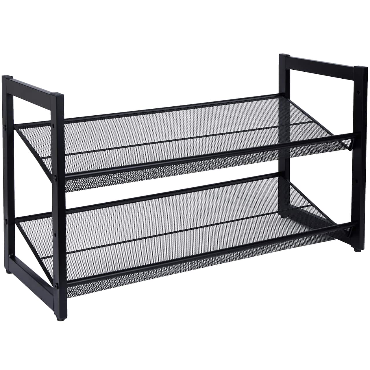 Organize It All 30" Black 2 Tier Adjustable Mesh Shoe Rack